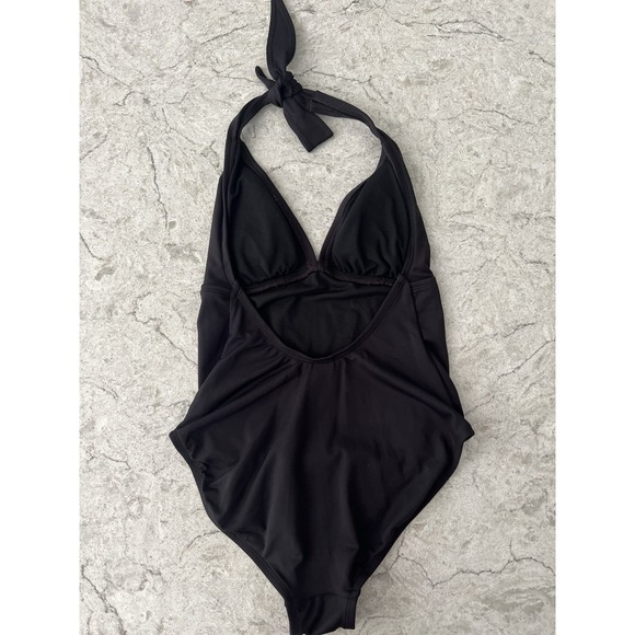 Gap Womens Black Halter One Piece Swimsuit V-Neck Open Back Size M 539786-00-1 - Picture 2 of 11